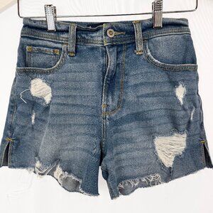 Hollister Women's Sz 0 Blue Denim Distressed Shorts Flower Embroidery High Rise